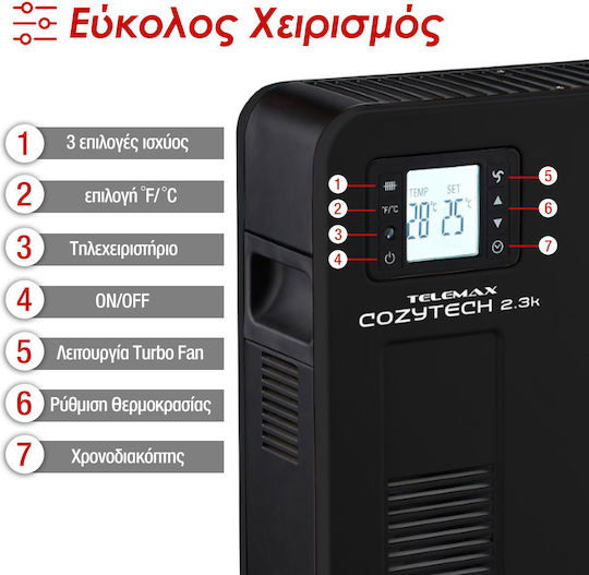 Telemax Cozytech Floor Convector Heater 2300W with Electronic Thermostat 68x43cm Black