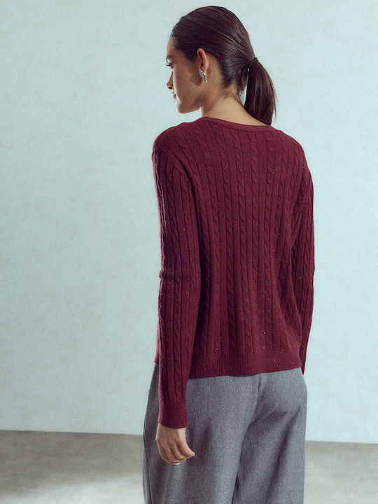 Gestrickte Damen Strickjacke Glitter Burgundisch