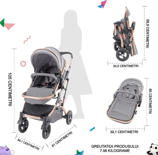 Cărucior 2 în 1 Reglabil Potrivit pentru Nou-născuți Negru 15kg