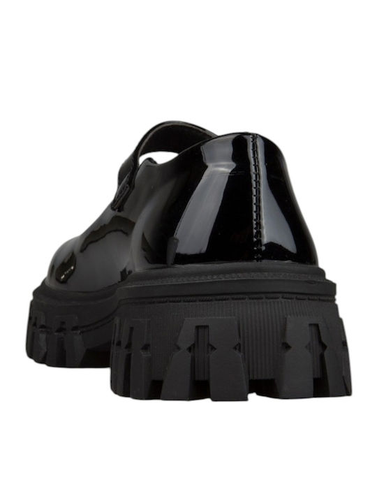 Kids Ballerinas With Hoop & Loop Closure Black Patent Leather
