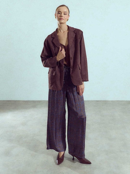 Celestino Women's Printed Viscose Loose Fit Brown Pantaloons