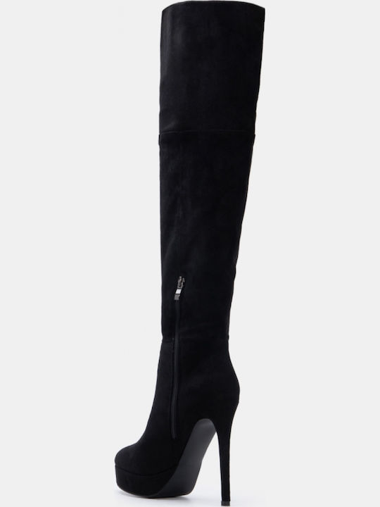 Wildleder Damenstiefel Über dem Knie Schwarze