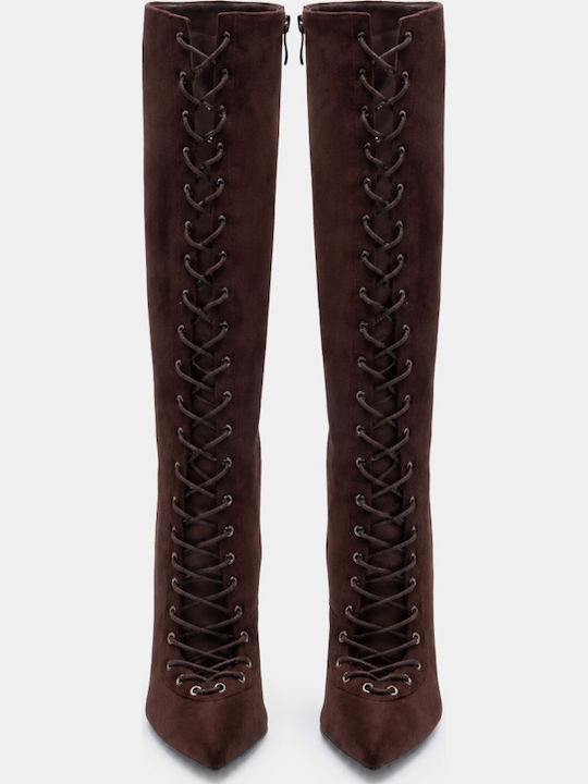 Wildleder Damenstiefel mit hohem Absatz Braun