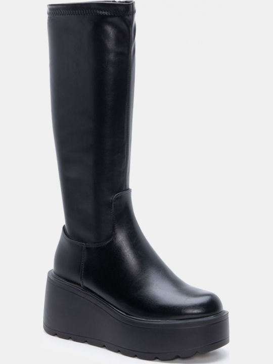Wildleder Damenstiefel mit mittlerem Absatz Schwarz