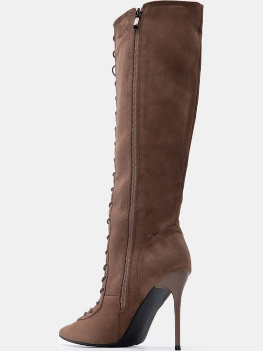 Wildleder Damenstiefel mit Hohem Absatz Beiges