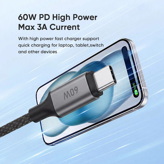 Leewello USB 2.0 Cable USB-C male - USB-C 60W PD Μαύρο 1m 783190-ΜΑΥΡΟ