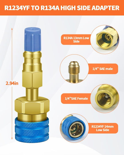 Quick Adapter R1234yf To R134a Set 2 Ac Auto Couplers High Low Side 1/4 Sae Freon Charging Air Conditioning Service