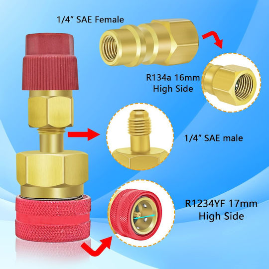 Quick Adapter R1234yf To R134a Set 2 Ac Auto Couplers High Low Side 1/4 Sae Freon Charging Air Conditioning Service