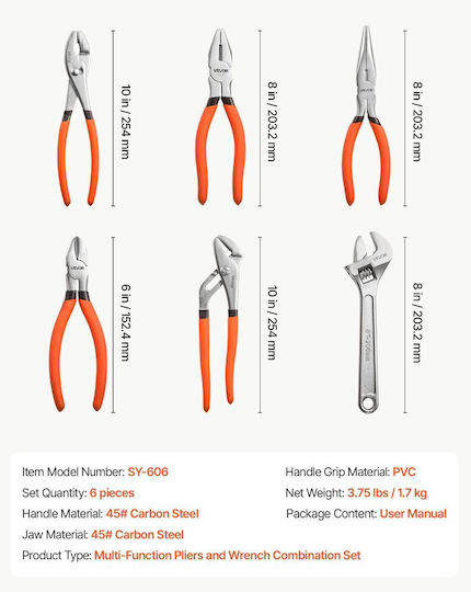Vevor Pliers Set 254mm 6 Pieces