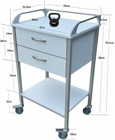 Vrettos Masa Medicală Cu Roți De Nursing Cu Sertar V2211