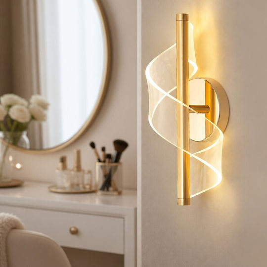 Lampă de perete modernă cu LED integrat și lumină alb cald aurie 12x30x30cm