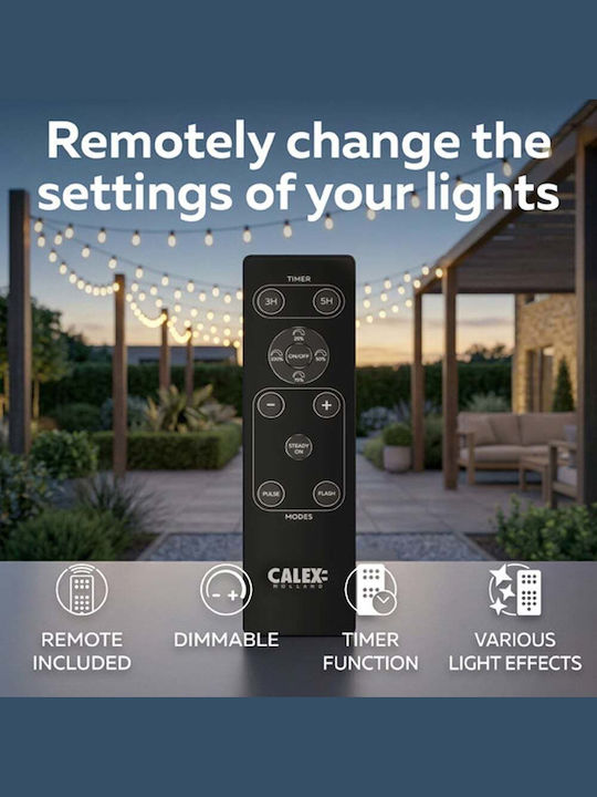 Calex Girlandă Luminoasă Etanșă LED IP44 30m cu 50 de Becuri Alb Cald