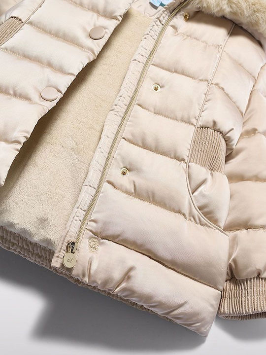 Kids Short Fur Hooded Beige