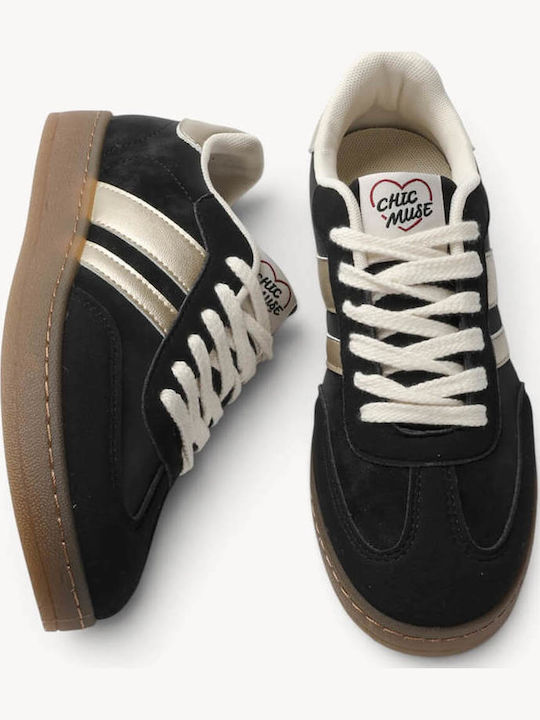 Schwarze Retro Sneakers Mit Dreifach Streifen Gummi Sohle