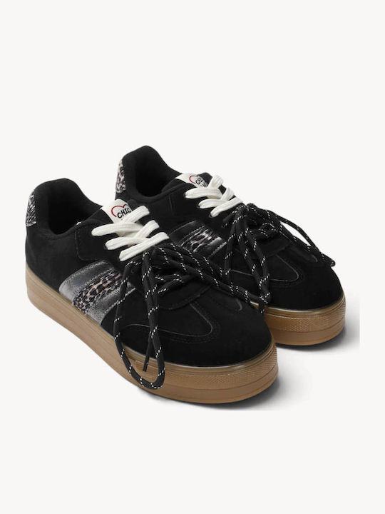 Schwarze Sneakers Print Details Doppelte Schnürsenkel