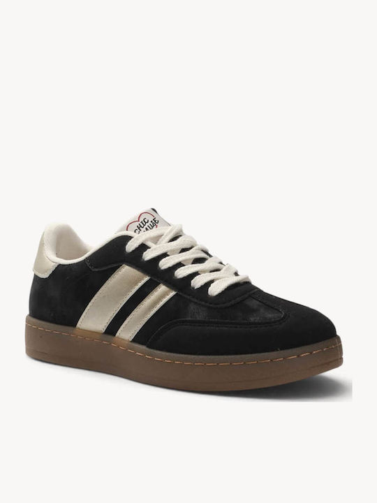 Schwarze Retro Sneakers Mit Dreifach Streifen Gummi Sohle
