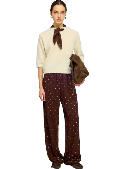 Women's Sweater with 3/4 Sleeves Polka Dot Ecru/Brown