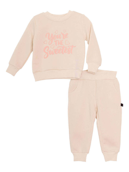 Kids Sweatpants Set Beige 3 Pieces