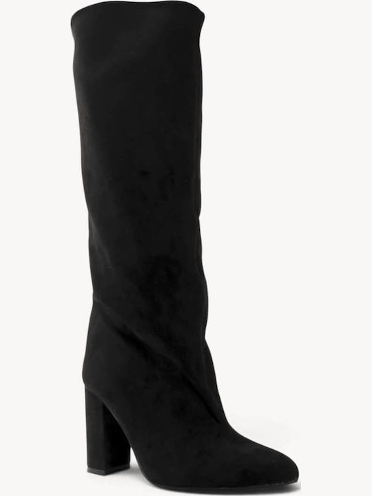 Schwarze Wildleder Damenstiefel Drapé Körper Fließende Passform