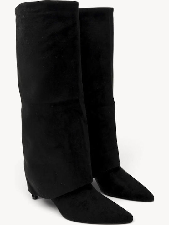 Μαύρες Suede Μπότες Minimal Cape Design Κ Kitten Heel