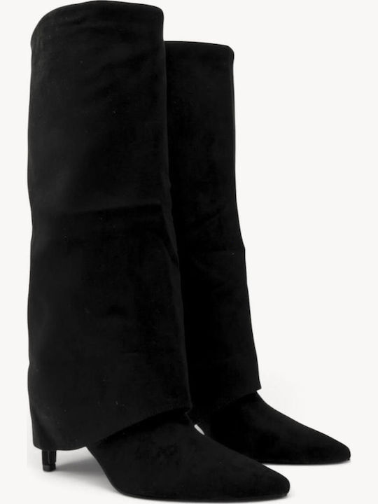 Μαύρες Suede Μπότες Minimal Cape Design Κ Kitten Heel