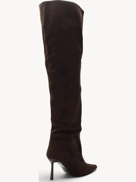 Braune Damenstiefel Draped Slim Line Stiletto Absatz