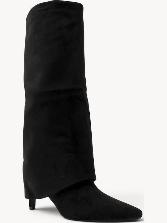 Μαύρες Suede Μπότες Minimal Cape Design Κ Kitten Heel