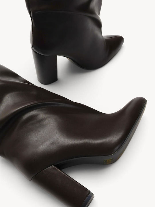Braune Slouch Damenstiefel mit Falten und Hohem Absatz