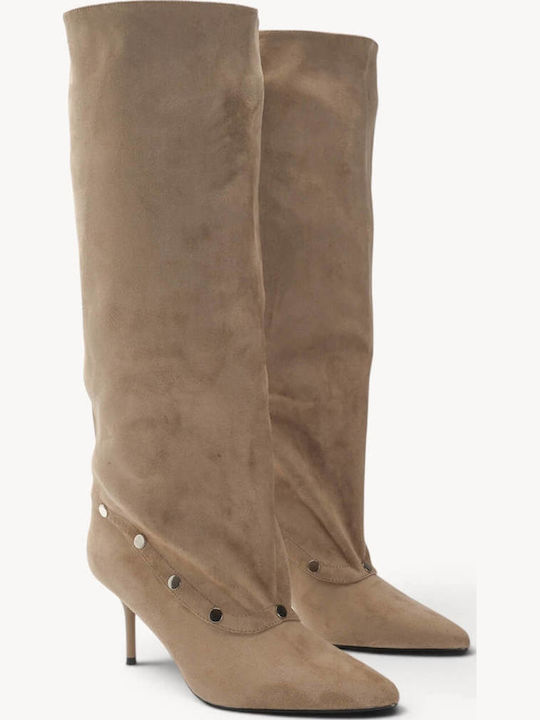 Beige Damenstiefel Schräg Streifen Truxs Ankle