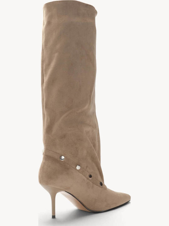 Beige Damenstiefel Schräg Streifen Truxs Ankle