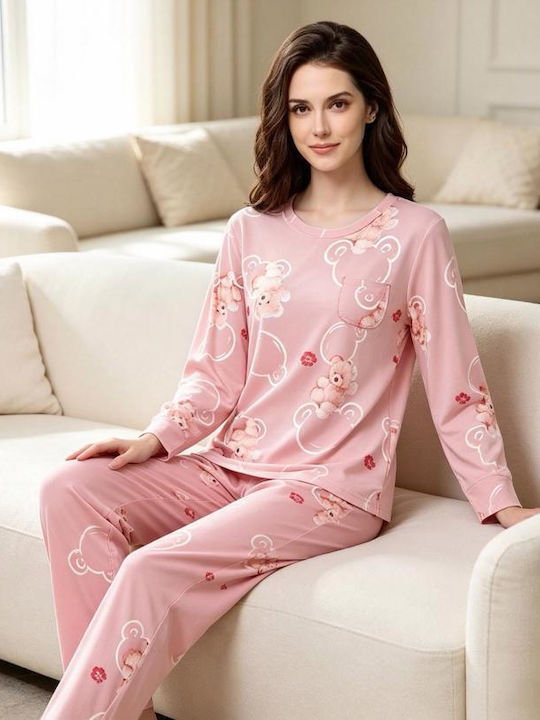 Goodnight Set de Pijamale de Iarnă pentru Femei Roz