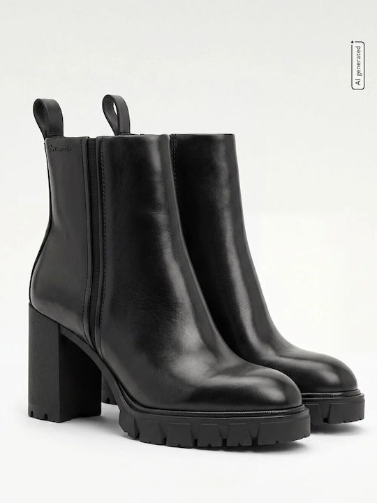 Leder Damen Stiefeletten Schwarz