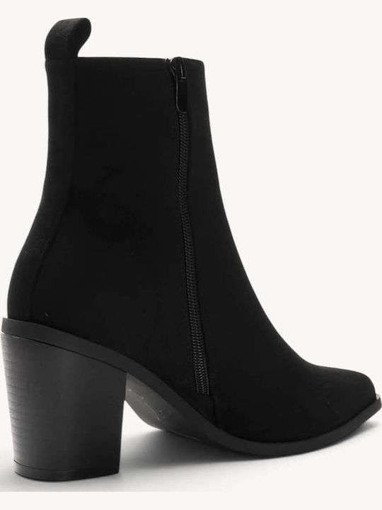 Black Suede Ankle Boots Elastic Side High Heel