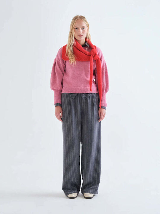 Pantaloni Dama Cu Talie Înaltă Din Țesătură Cu Elastic În Croială Regular Gri
