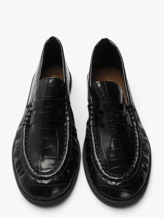 Черен Мокасини Croco С Релефна Текстура Шев Moccasin