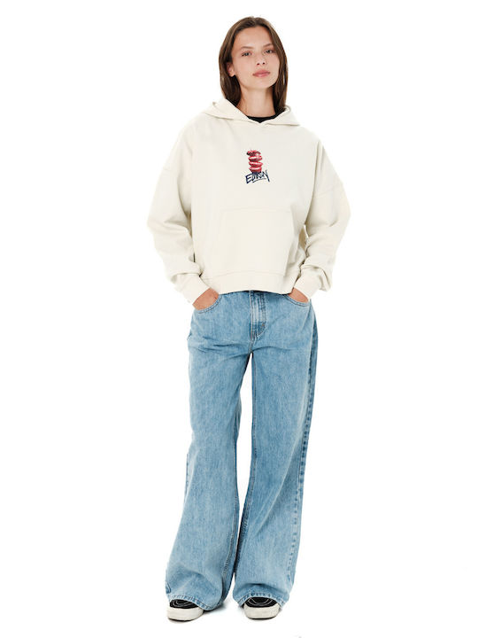 Cropped Γυναικείο Φούτερ με Κουκούλα Clay White