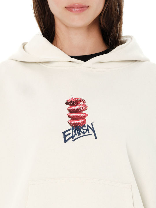Cropped Γυναικείο Φούτερ με Κουκούλα Clay White