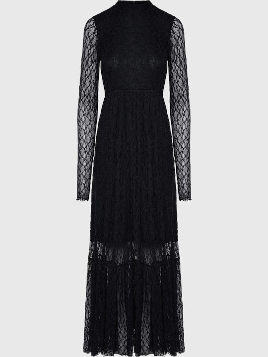 Maxi Rochie de Seara Jupon cu Dantelă Neagră