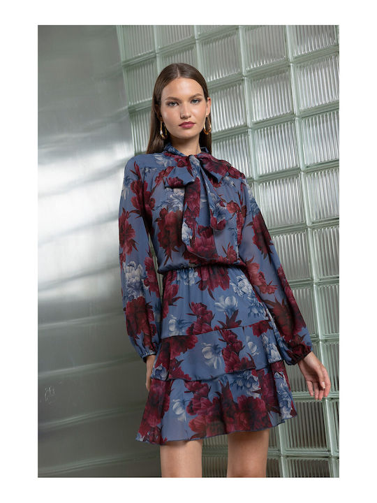 Summer Mini Shirt Dress with Ruffles Burgundy