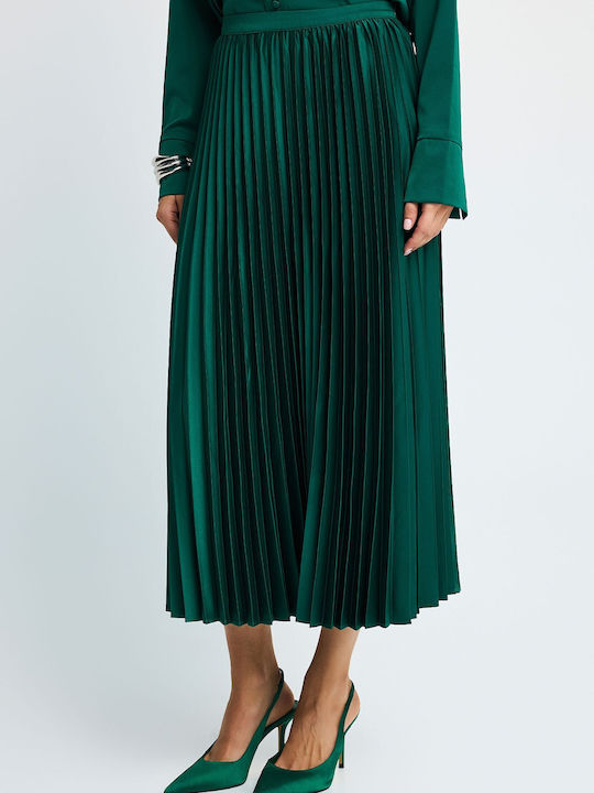 Pleated Midi Skirt Green