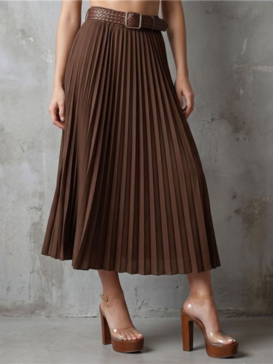 Pleated Maxi Brown Skirt