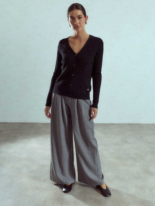 Celestino Gestrickte Damen Strickjacke Glitter Schwarz