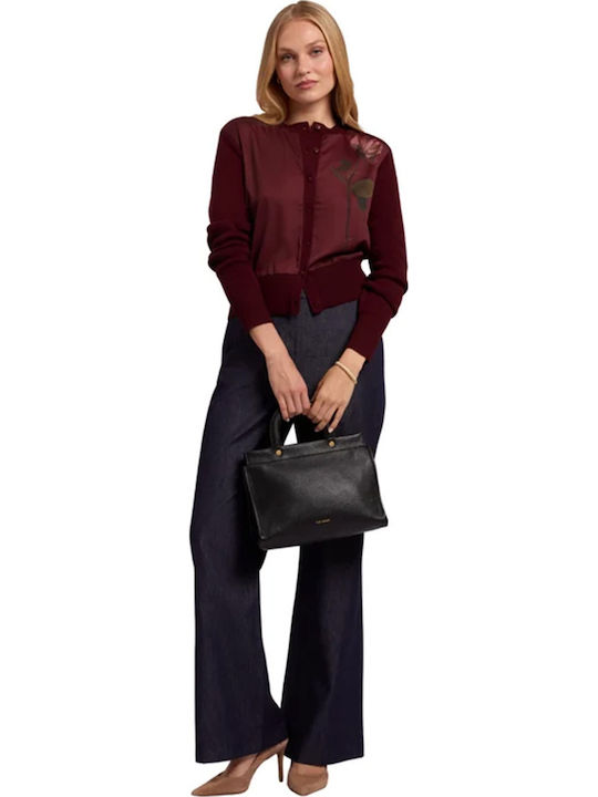 Lange Gestrickte Damen Strickjacke Burgundisch
