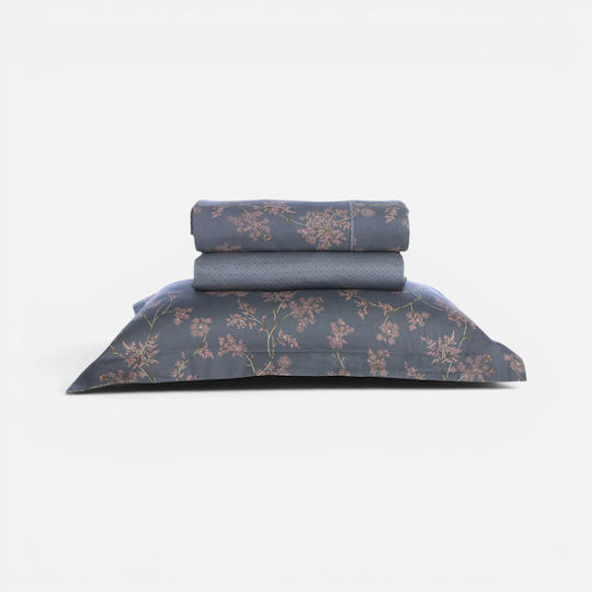 Nef-Nef Homeware Подредба Плик За Завивка 100% Памук 240x230см Двойна С 2 Калъфки За Възглавници Foxy Сив/Син