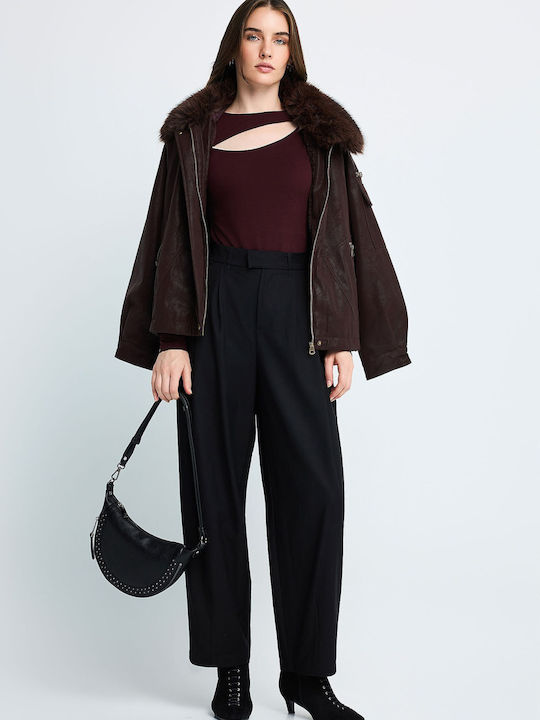 Damen-Bodysuit Langarm Rib-Koromaki Cut Out
