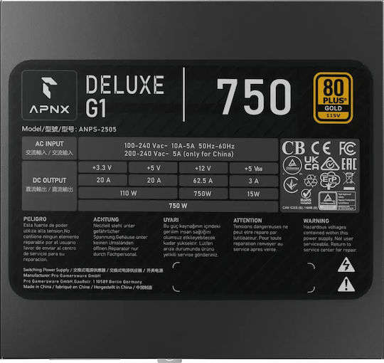 APNX DELUXE G1 750 750W Sursă de Alimentare Neagră