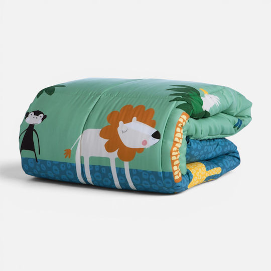 Nef-Nef Homeware Kinderbettdecke Einzel mit Mikrofaserfüllung Jungle Mania Grün/Blau 160x220cm