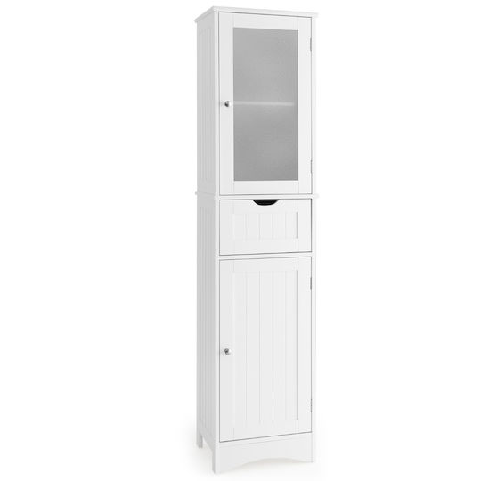 Costway Badezimmer-Säulenschrank Wandhängeschrank M40xB30xH170cm Weiß