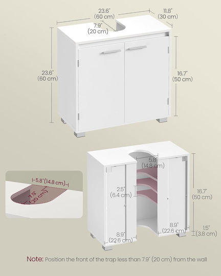 Vasagle Πάγκος χωρίς Νιπτήρα Μ60xΒ30xΥ60cm Λευκός