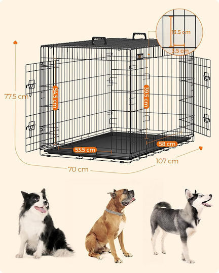 Feandrea Feandrea Hunde-Drahtkäfig mit 2 Türen Schwarz 107x70x78cm